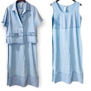 Vtg NWT Sz 10 Blue Linen Rayon Sleeveless Dress Jacket Deconstructed Lagenlook
